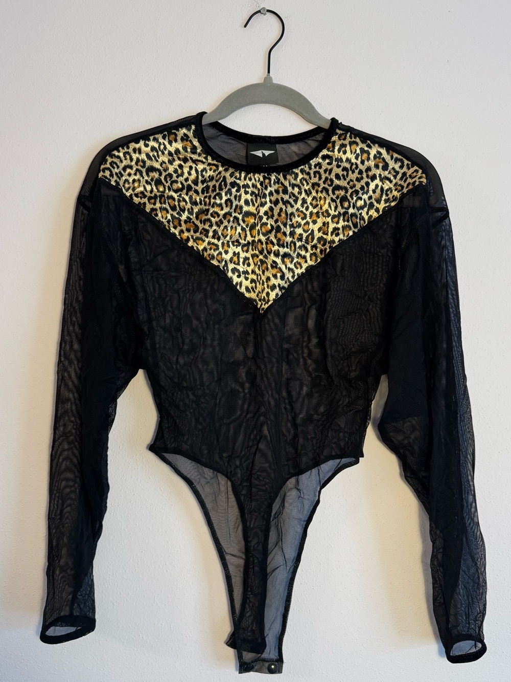 Leopard Accent Black Sheer Long-Sleeve Bodysuit